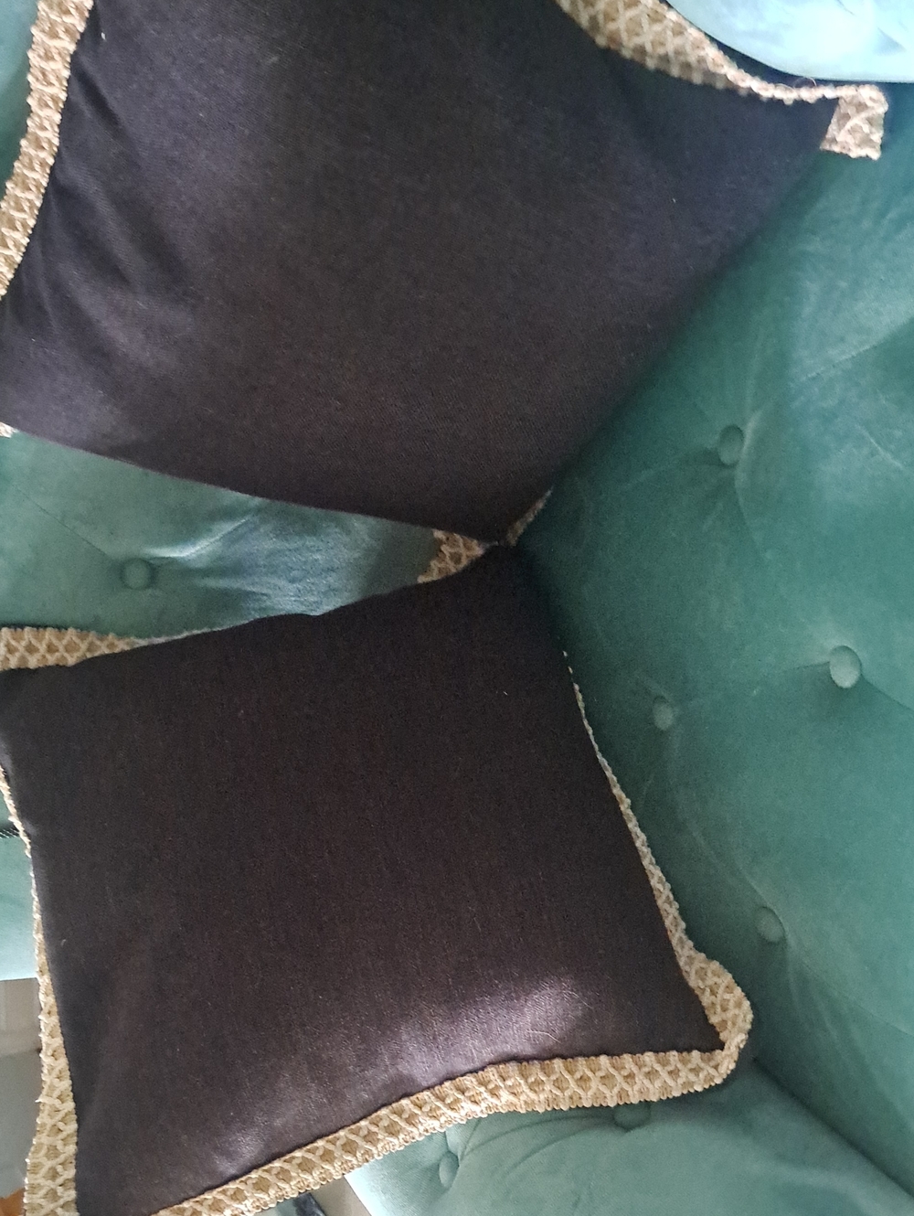 Pottery Barn Black Jute Accent Linen Throw Pillow with Braid Trim